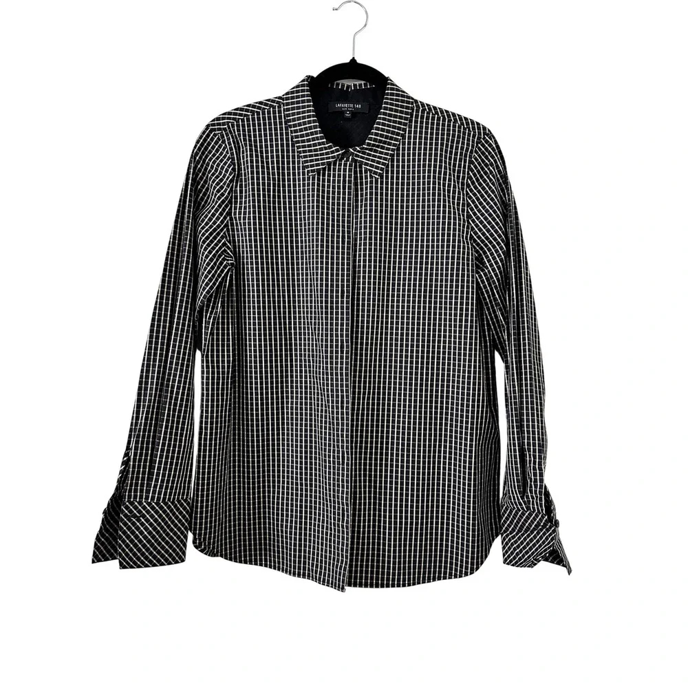 LAFAYETTE 148 NEW YORK Black White Checkered Long Sleeve Womens M - Picture 1 of 4